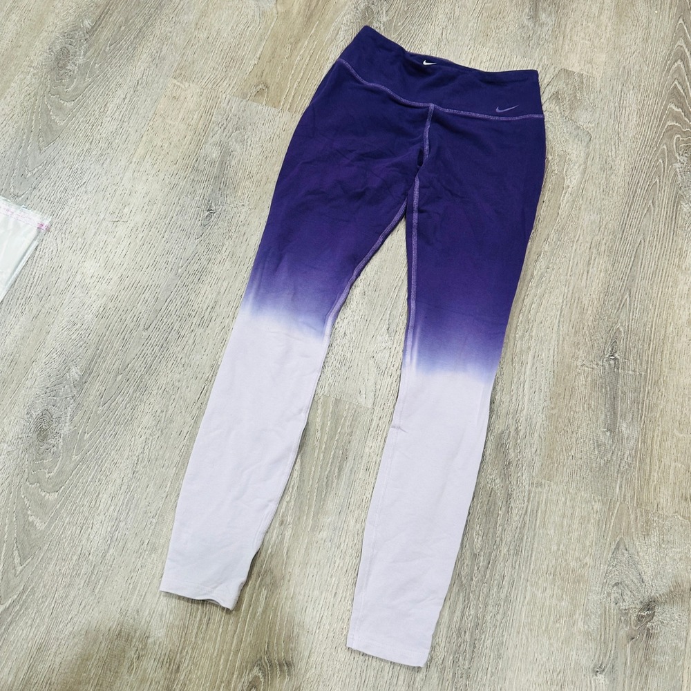 Nike Leggings Womens XS Dri-FIT Ombre Purple White Dip Dye Leggings Tights